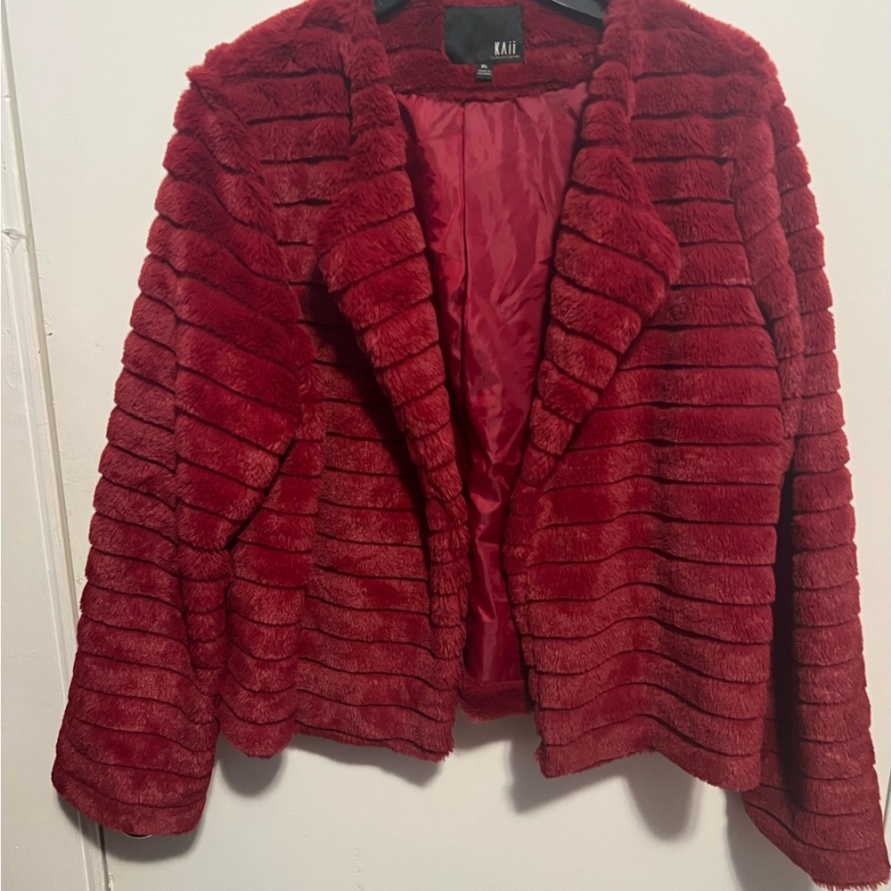 Kaii Women's Deep Red Faux Fur Teddy Jacket